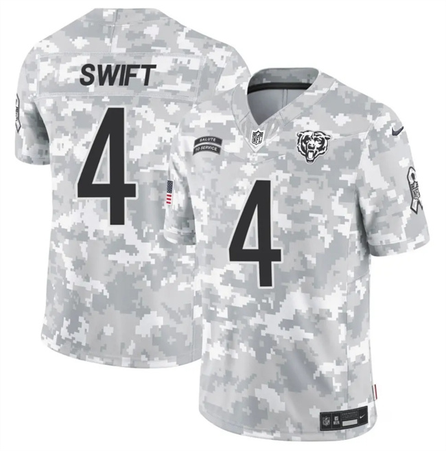 Men's Chicago Bears #4 D'Andre Swift 2024 F.U.S.E Arctic Camo Salute To Service Limited Stitched Football Jersey