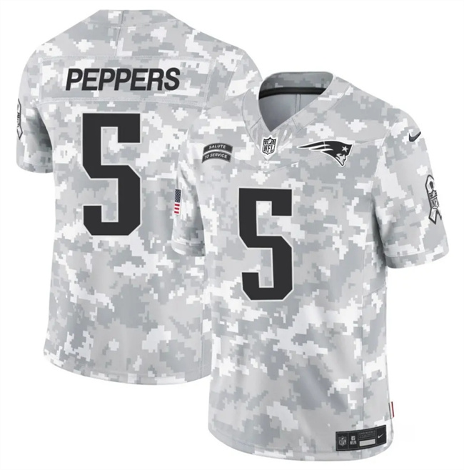 Men's New England Patriots #5 Jabrill Peppers 2024 F.U.S.E Arctic Camo Salute To Service Limited Stitched Jersey