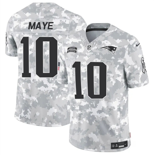 Men's New England Patriots #10 Drake Maye 2024 F.U.S.E Arctic Camo Salute To Service Limited Stitched Jersey