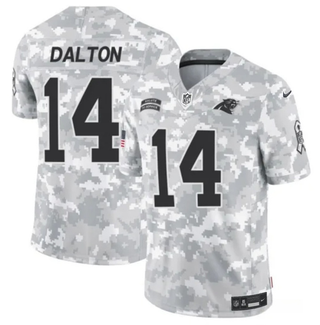 Men's Carolina Panthers #14 Andy Dalton 2024 F.U.S.E Arctic Camo Salute To Service Limited Stitched Football Jersey