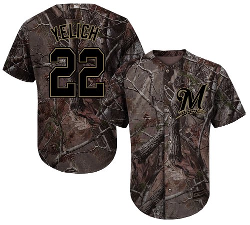 Brewers #22 Christian Yelich Camo Realtree Collection Cool Base Stitched Baseball Jersey