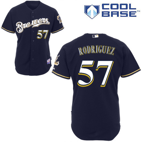 Milwaukee Brewers #57Francisco Rodriguez Authentic Personalized Alternate Blue Jersey