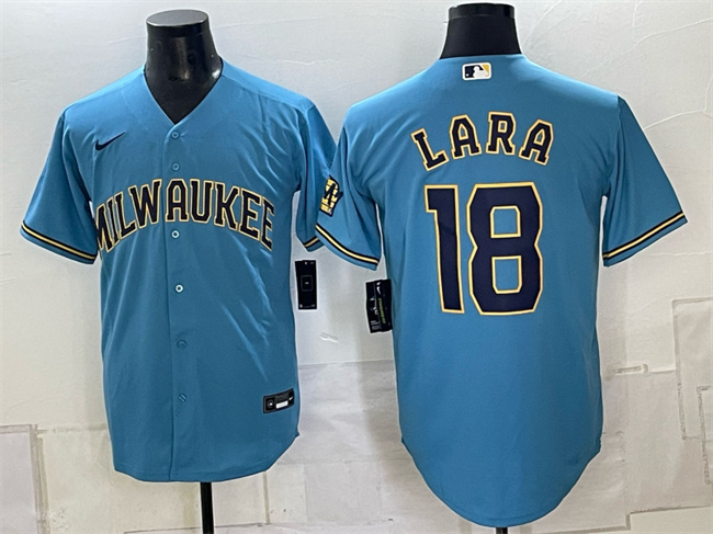 Men's Milwaukee Brewers #18 Luis Lara Blue Stitched Baseball Jersey