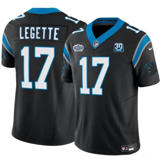 Men's Carolina Panthers #17 Xavier Legette Black 2024 With Dradt Patch And 30th Anniversary Patch F.U.S.E. Vapor Limited Stitched Football Jersey Men's Carolina Panthers #17 Xavier Legette Black 2024 With Dradt Patch And 30th Anniversary Patch F.U.S.E. Vapor Limited Stitched Football Jersey