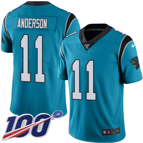 Nike Panthers #11 Robby Anderson Blue Men's Stitched NFL Limited Rush 100th Season Jersey Nike Panthers #11 Robby Anderson Blue Men's Stitched NFL Limited Rush 100th Season Jersey