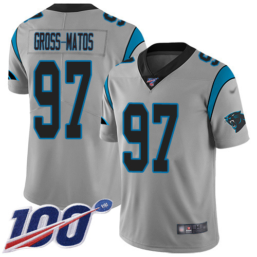 Nike Panthers #97 Yetur Gross-Matos Silver Men's Stitched NFL Limited Inverted Legend 100th Season Jersey Nike Panthers #97 Yetur Gross-Matos Silver Men's Stitched NFL Limited Inverted Legend 100th Season Jersey