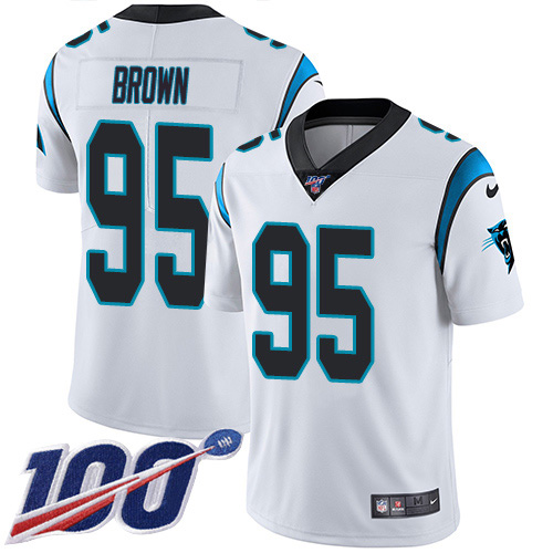 Nike Panthers #95 Derrick Brown White Men's Stitched NFL 100th Season Vapor Untouchable Limited Jersey Nike Panthers #95 Derrick Brown White Men's Stitched NFL 100th Season Vapor Untouchable Limited Jersey