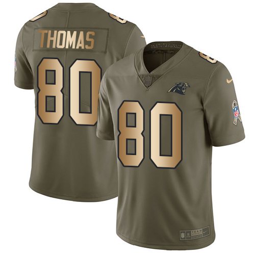 Nike Panthers 80 Ian Thomas Olive Gold Salute To Service Limited Jersey Nike Panthers 80 Ian Thomas Olive Gold Salute To Service Limited Jersey