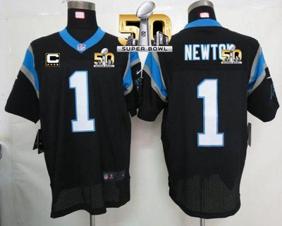 Nike Panthers #1 Cam Newton Black Team Color With C Patch Super Bowl 50 Men's Stitched NFL Elite Jersey Nike Panthers #1 Cam Newton Black Team Color With C Patch Super Bowl 50 Men's Stitched NFL Elite Jersey