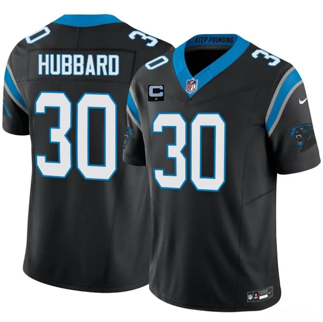 Men's Carolina Panthers #30 Chuba Hubbard Black 2026 F.U.S.E. 1-Star C Patch Vapor Limited Stitched Football Jersey