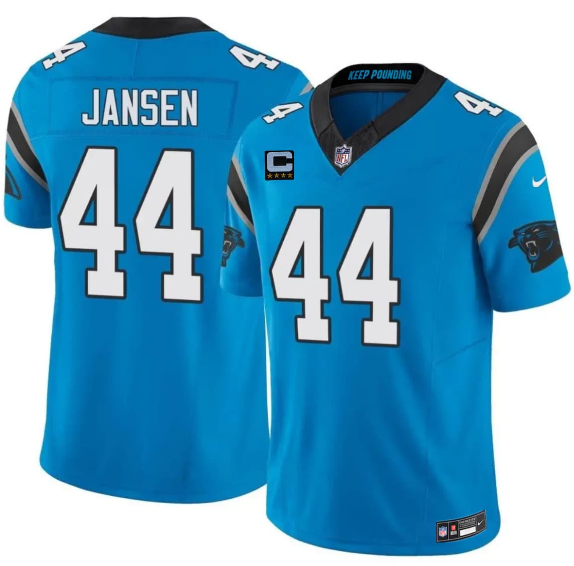 Men's Carolina Panthers #44 J. J. Jansen Blue 2026 F.U.S.E. 4-Star C Patch Vapor Limited Stitched Football Jersey