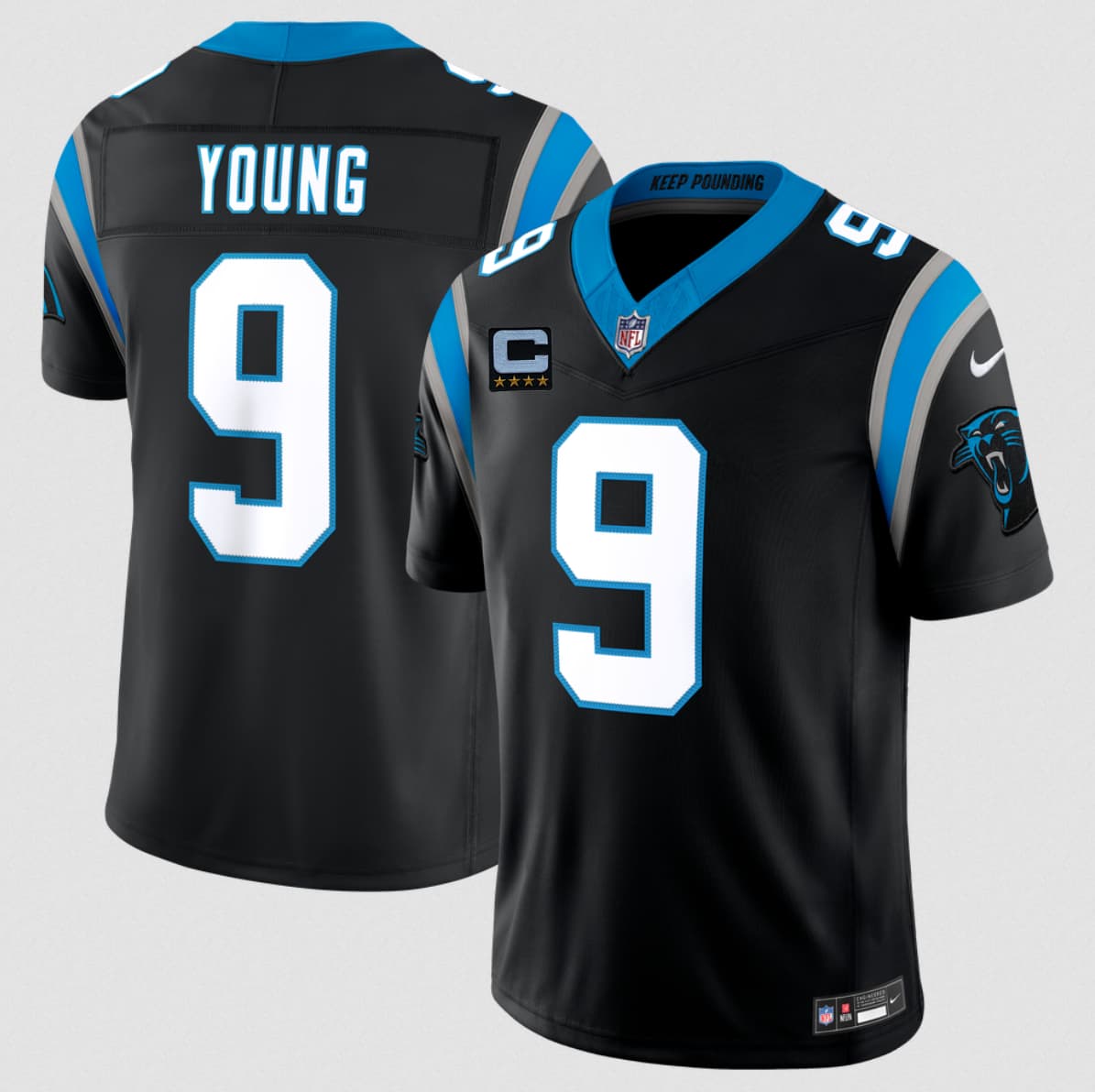 Men's Carolina Panthers #9 Bryce Young Black 2026 F.U.S.E. 4-Star C Patch Vapor Limited Stitched Football Jersey