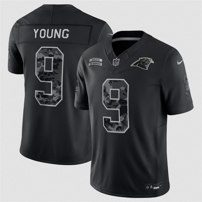 Men's Carolina Panthers #9 Bryce Young Black F.U.S.E. 2026 Salute to Service Limited Stitched Football Jersey