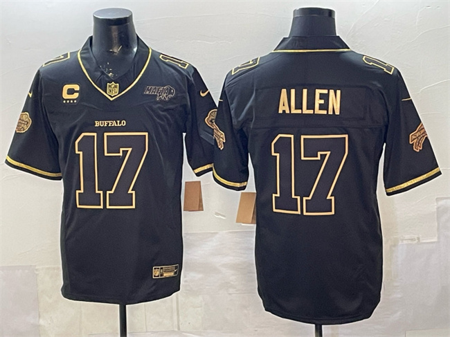 Men's Buffalo Bills #17 Josh Allen Black Gold 2025 F.U.S.E. “Rivalries” With Bills Mafia Patch & 4-Star C Patch Vapor Limited Stitched Football Jersey Men's Buffalo Bills #17 Josh Allen Black Gold 2025 F.U.S.E. “Rivalries” With Bills Mafia Patch & 4-Star C Patch Vapor Limited Stitched Football Jersey