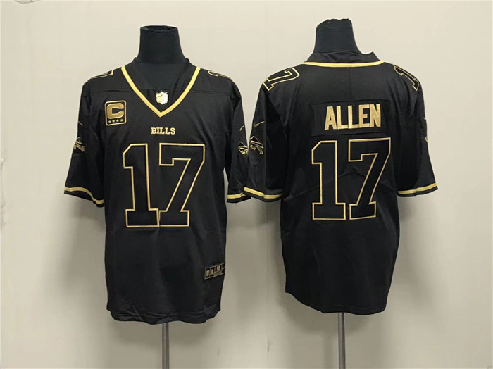 Men's Buffalo Bills #17 Josh Allen Black Gold With 4-Star C Patch Limited Stitched Jersey Men's Buffalo Bills #17 Josh Allen Black Gold With 4-Star C Patch Limited Stitched Jersey