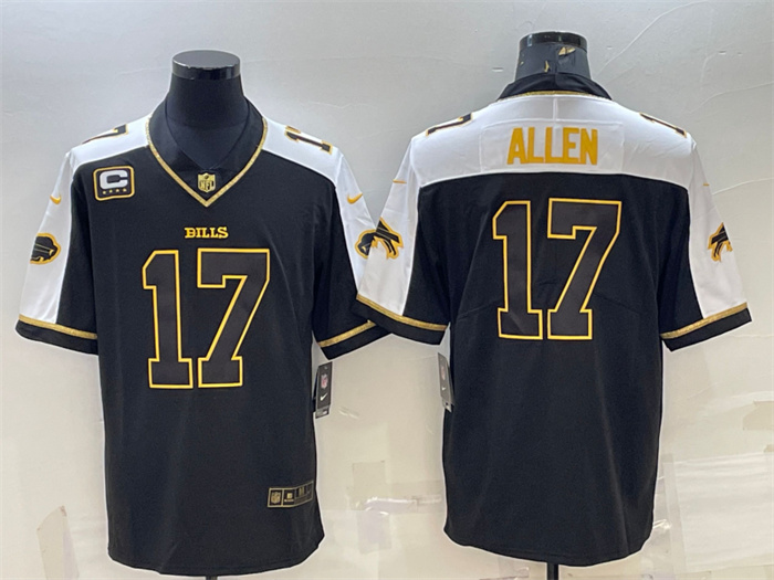 Men's Buffalo Bills #17 Josh Allen Black Gold With C Patch Thanksgiving Vapor Untouchable Limited Stitched Jersey Men's Buffalo Bills #17 Josh Allen Black Gold With C Patch Thanksgiving Vapor Untouchable Limited Stitched Jersey