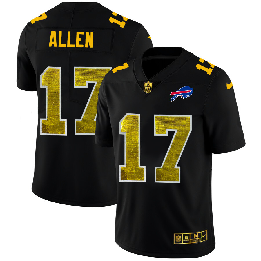Buffalo Bills #17 Josh Allen Men's Black Nike Golden Sequin Vapor Limited NFL Jersey Buffalo Bills #17 Josh Allen Men's Black Nike Golden Sequin Vapor Limited NFL Jersey