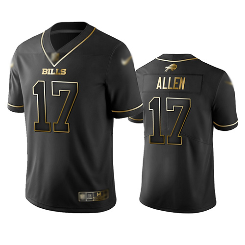 Bills #17 Josh Allen Black Men's Stitched Football Limited Golden Edition Jersey Bills #17 Josh Allen Black Men's Stitched Football Limited Golden Edition Jersey