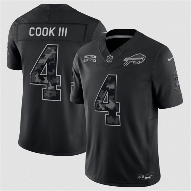 Men's Buffalo Bills #4 James Cook Black F.U.S.E. 2026 Salute to Service Limited Stitched Football Jersey
