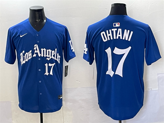 Men's Los Angeles Dodgers #17 Shohei Ohtani Blue 2025 LA Gothic Style With Fernando Patch Vapor Premier Limited Stitched Baseball Jersey Men's Los Angeles Dodgers #17 Shohei Ohtani Blue 2025 LA Gothic Style With Fernando Patch Vapor Premier Limited Stitched Baseball Jersey