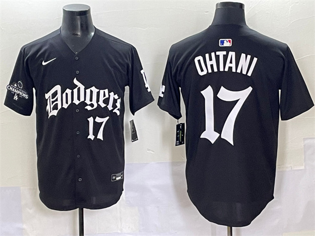 Men's Los Angeles Dodgers #17 Shohei Ohtani Black 2025 LA Gothic Style With 2024 World Series Champions Patch Vapor Premier Limited Stitched Baseball Jersey Men's Los Angeles Dodgers #17 Shohei Ohtani Black 2025 LA Gothic Style With 2024 World Series Champions Patch Vapor Premier Limited Stitched Baseball Jersey