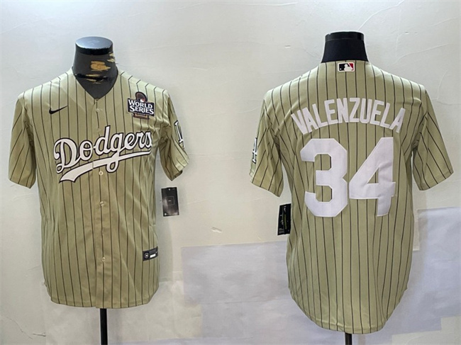 Men's Los Angeles Dodgers #34 Fernando Valenzuela Cream 2024 World Series Cool Base Stitched Baseball Jersey Men's Los Angeles Dodgers #34 Fernando Valenzuela Cream 2024 World Series Cool Base Stitched Baseball Jersey