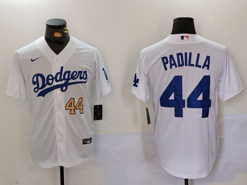 Men's Los Angeles Dodgers #44 Vicente Padilla White Cool Base Stitched Baseball Jersey 3 Men's Los Angeles Dodgers #44 Vicente Padilla White Cool Base Stitched Baseball Jersey 3