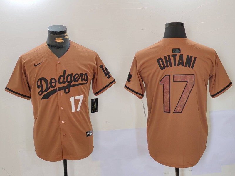 Men's Los Angeles Dodgers #17 Shohei Ohtani Brown Cool Base Stitched Baseball Jersey 6 Men's Los Angeles Dodgers #17 Shohei Ohtani Brown Cool Base Stitched Baseball Jersey 6