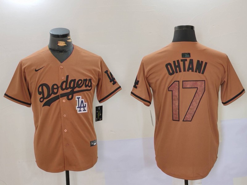 Men's Los Angeles Dodgers #17 Shohei Ohtani Brown Cool Base Stitched Baseball Jersey 5 Men's Los Angeles Dodgers #17 Shohei Ohtani Brown Cool Base Stitched Baseball Jersey 5