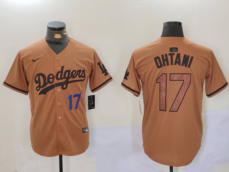 Men's Los Angeles Dodgers #17 Shohei Ohtani Brown Cool Base Stitched Baseball Jersey 3 Men's Los Angeles Dodgers #17 Shohei Ohtani Brown Cool Base Stitched Baseball Jersey 3