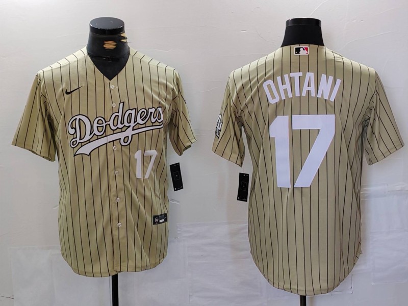 Men's Los Angeles Dodgers #17 Shohei Ohtani Cream Cool Base Stitched Jersey 6 Men's Los Angeles Dodgers #17 Shohei Ohtani Cream Cool Base Stitched Jersey 6