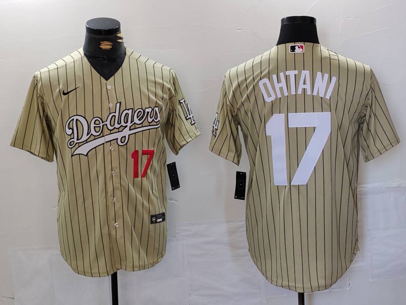 Men's Los Angeles Dodgers #17 Shohei Ohtani Cream Cool Base Stitched Jersey 2 Men's Los Angeles Dodgers #17 Shohei Ohtani Cream Cool Base Stitched Jersey 2