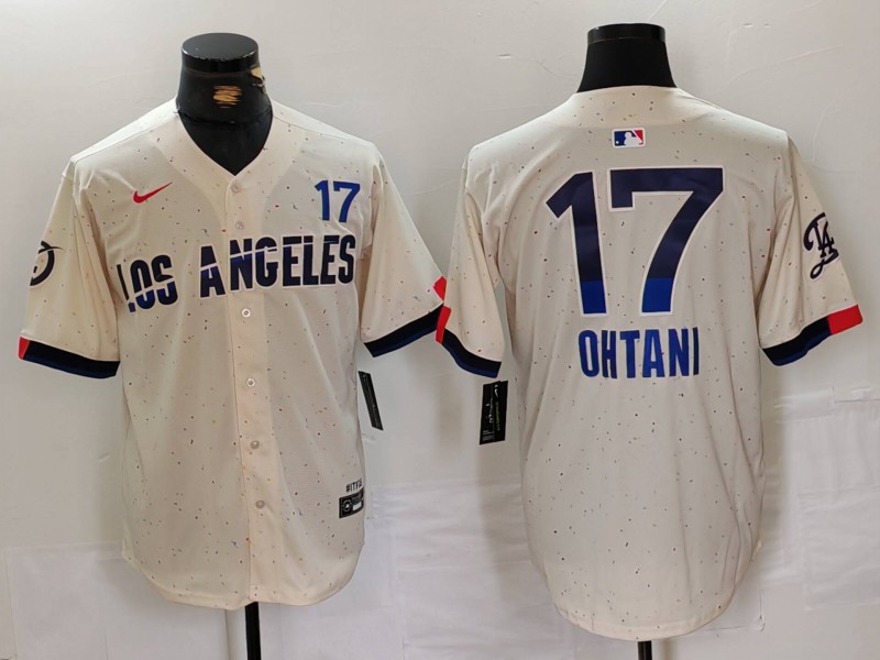Men's Los Angeles Dodgers #17 Shohei Ohtani Cream 2024 City Connect Limited Stitched Baseball Jersey Men's Los Angeles Dodgers #17 Shohei Ohtani Cream 2024 City Connect Limited Stitched Baseball Jersey
