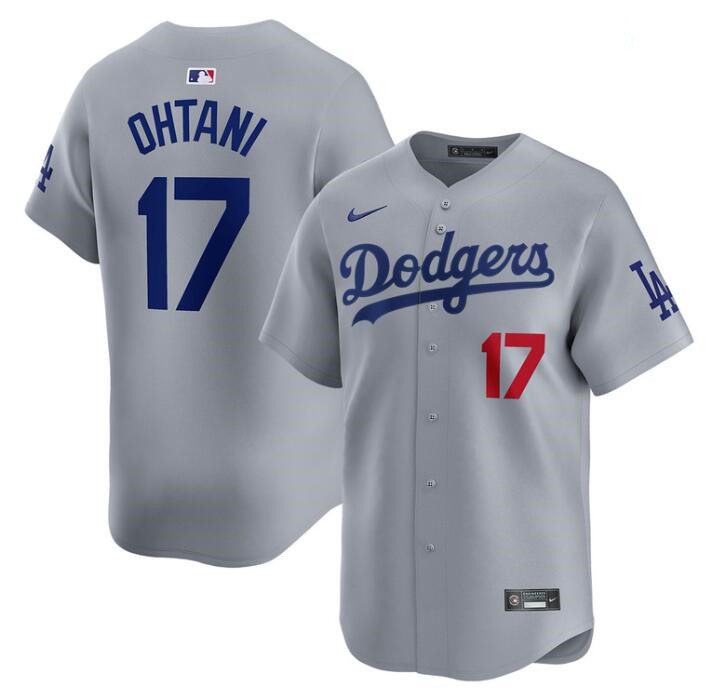 Men's Los Angeles Dodgers #17 Shohei Ohtani Gray Alternate Limited Stitched Baseball Jersey Men's Los Angeles Dodgers #17 Shohei Ohtani Gray Alternate Limited Stitched Baseball Jersey