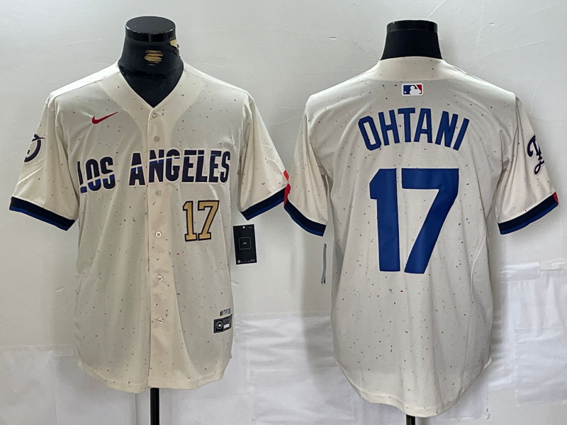 Men's Los Angeles Dodgers #17 Shohei Ohtani Cream Stitched Baseball Jersey 3 Men's Los Angeles Dodgers #17 Shohei Ohtani Cream Stitched Baseball Jersey 3