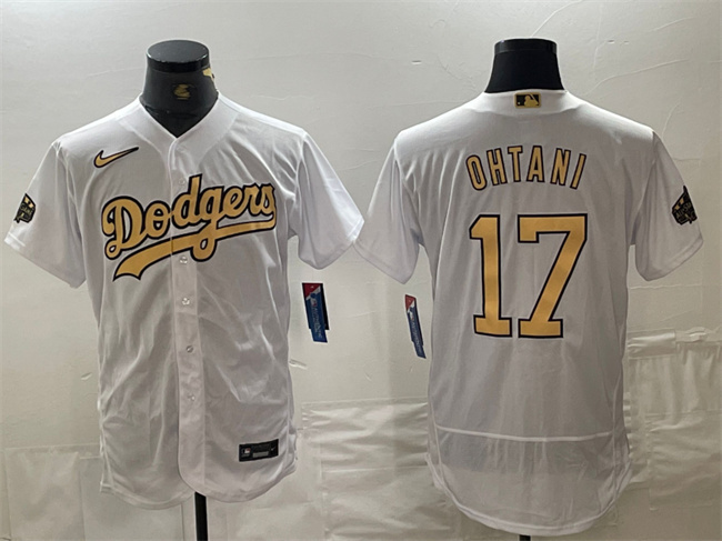 Men's Los Angeles Dodgers #17 Shohei Ohtani 2022 All-Star White Flex Base Stitched Baseball Jersey Men's Los Angeles Dodgers #17 Shohei Ohtani 2022 All-Star White Flex Base Stitched Baseball Jersey