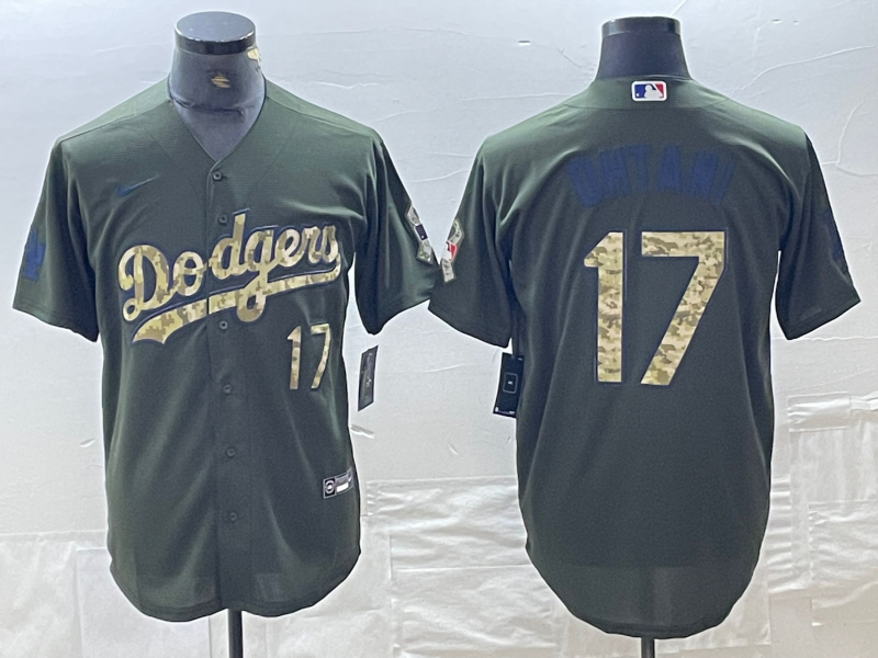 Men's Los Angeles Dodgers #17 Shohei Ohtani Number Green Salute To Service Stitched Cool Base Nike Jersey Men's Los Angeles Dodgers #17 Shohei Ohtani Number Green Salute To Service Stitched Cool Base Nike Jersey