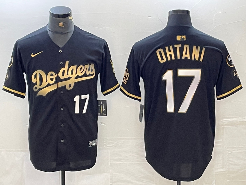 Men's Los Angeles Dodgers #17 Shohei Ohtani Number Black Gold Stitched Cool Base Nike Jerseys Men's Los Angeles Dodgers #17 Shohei Ohtani Number Black Gold Stitched Cool Base Nike Jerseys