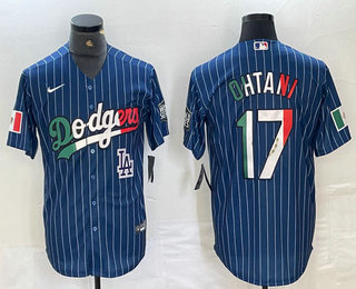 Men's Los Angeles Dodgers #17 Shohei Ohtani Mexico Blue Pinstripe Cool Base Stitched Jersey Men's Los Angeles Dodgers #17 Shohei Ohtani Mexico Blue Pinstripe Cool Base Stitched Jersey