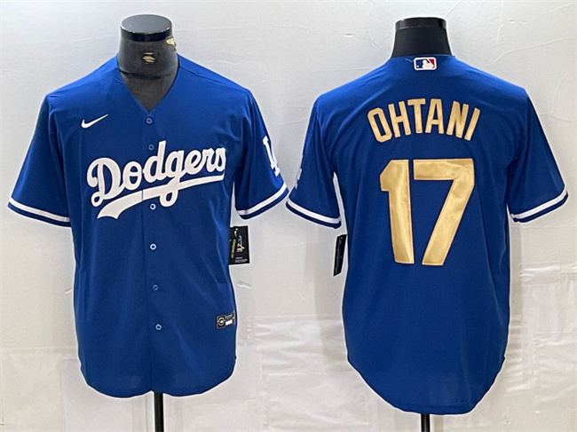 Men's Los Angeles Dodgers #17 Shohei Ohtani Blue Gold Cool Base Stitched Baseball Jersey Men's Los Angeles Dodgers #17 Shohei Ohtani Blue Gold Cool Base Stitched Baseball Jersey