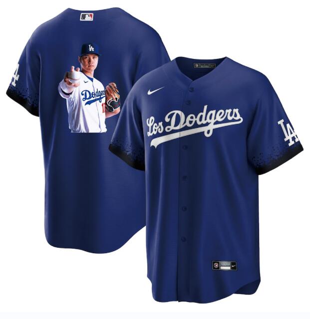 Men's Los Angeles Dodgers #17 Shohei Ohtani Blue Big Logo City Connect Cool Base Stitched Jersey 4 Men's Los Angeles Dodgers #17 Shohei Ohtani Blue Big Logo City Connect Cool Base Stitched Jersey 4