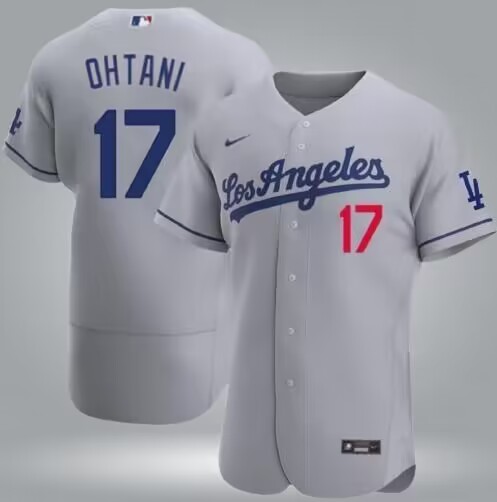 Men's Los Angeles Dodgers #17 Shohei Ohtani Gray Flex Base Stitched Baseball Jersey Men's Los Angeles Dodgers #17 Shohei Ohtani Gray Flex Base Stitched Baseball Jersey