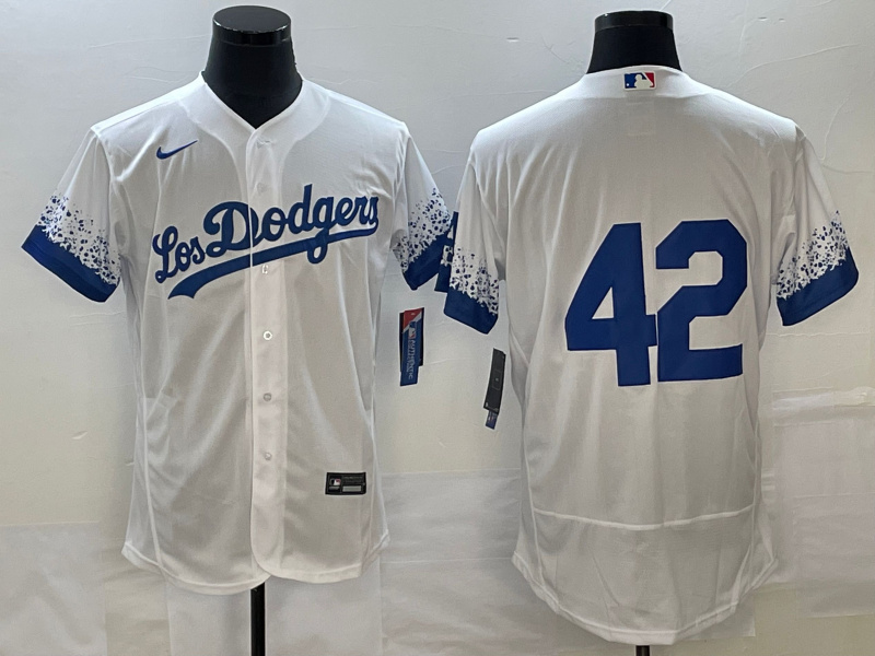 Men's Los Angeles Dodgers #42 Jackie Robinson White City Connect Flex Base Stitched Baseball Jersey Men's Los Angeles Dodgers #42 Jackie Robinson White City Connect Flex Base Stitched Baseball Jersey