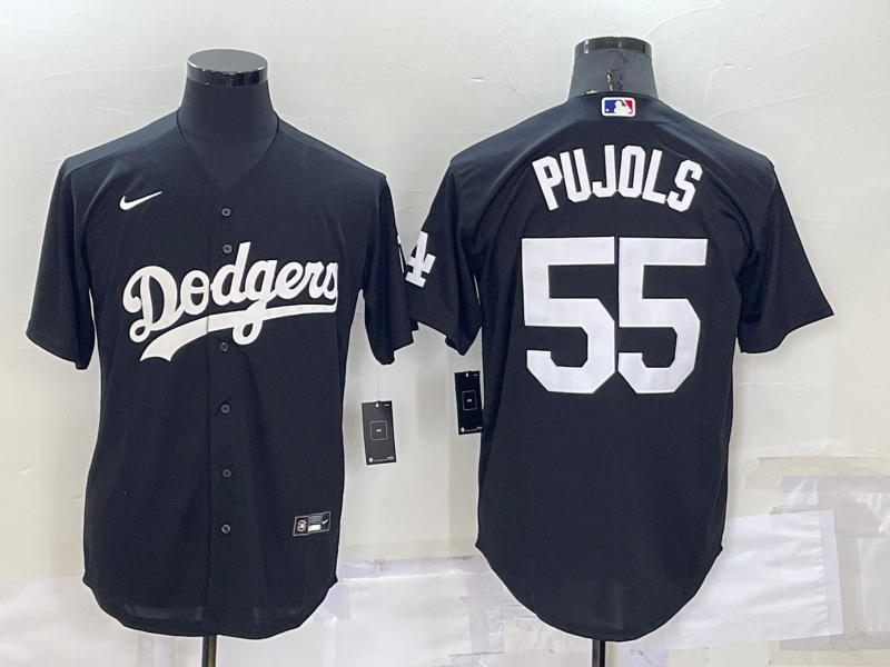 Men's Los Angeles Dodgers #55 Albert Pujols Black Cool Base Stitched Baseball Jersey Men's Los Angeles Dodgers #55 Albert Pujols Black Cool Base Stitched Baseball Jersey