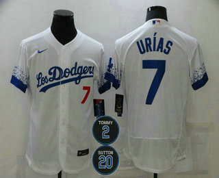 Men's Los Angeles Dodgers #7 Julio Urias White #2 #20 Patch City Connect Flex Base Stitched Jersey Men's Los Angeles Dodgers #7 Julio Urias White #2 #20 Patch City Connect Flex Base Stitched Jersey