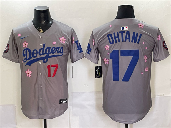 Men's Los Angeles Dodgers #17 Shohei Ohtani Grey 2025 Tokyo Series Limited Stitched Baseball Jersey