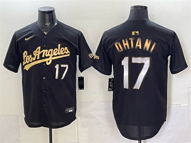 Men's Los Angeles Dodgers #17 Shohei Ohtani Black Gold Limited Stitched Baseball Jersey Men's Los Angeles Dodgers #17 Shohei Ohtani Black Gold Limited Stitched Baseball Jersey