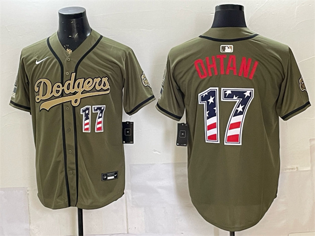 Men's Los Angeles Dodgers #17 Shohei Ohtani Olive 2026 Armed Forces Day 250 Fourth of July Stitched Baseball Jersey Men's Los Angeles Dodgers #17 Shohei Ohtani Olive 2026 Armed Forces Day 250 Fourth of July Stitched Baseball Jersey
