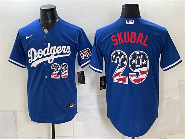 Men's Los Angeles Dodgers #29 Tarik Skubal Royal USA 250 Fourth of July Home Stitched Baseball Jersey Men's Los Angeles Dodgers #29 Tarik Skubal Royal USA 250 Fourth of July Home Stitched Baseball Jersey