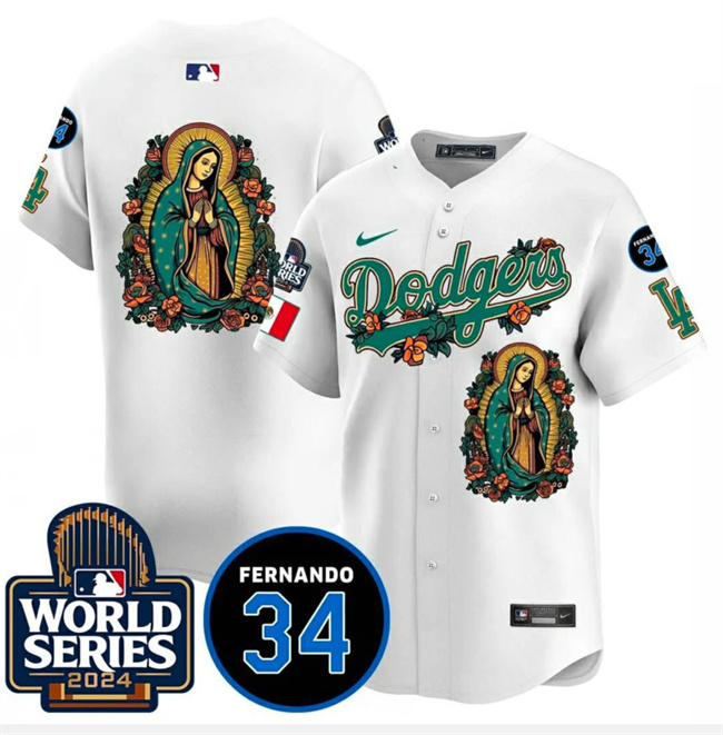 Men's Los Angeles Dodgers Guadalupe - Fernando Valenzuela Memorial 2024 World Series Patch Stitched Baseball Jersey